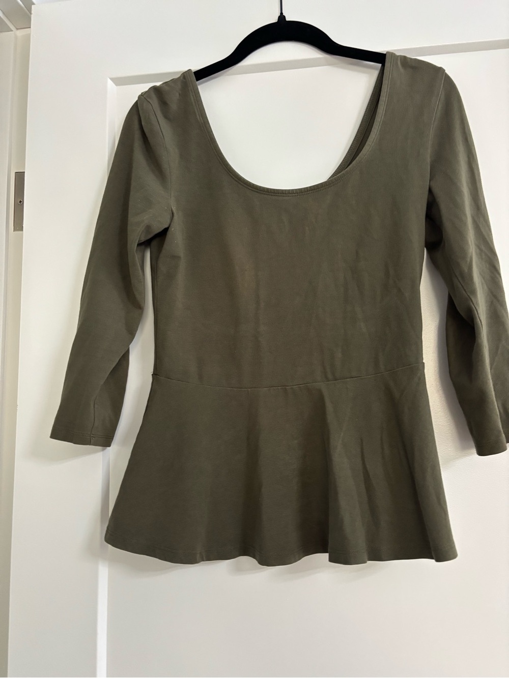 Express Olive Scoop-Neck Peplum Top